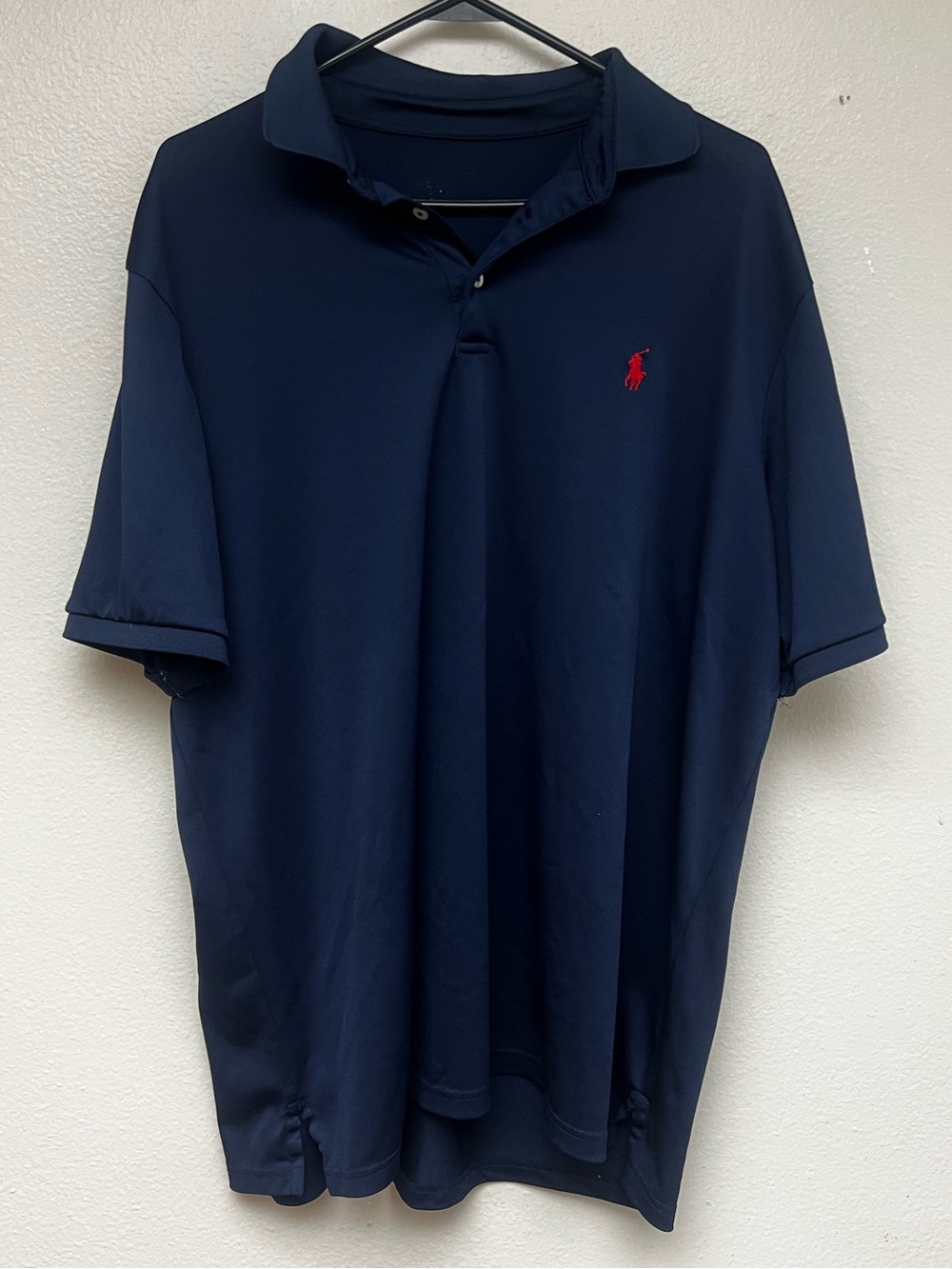 Ralph Lauren Navy Polo Shirt Red Pony Logo Mens Short Sleeve Shirt Size L
